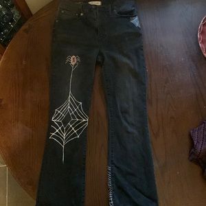 Black jeans with Drawn on spiders and spider webs
